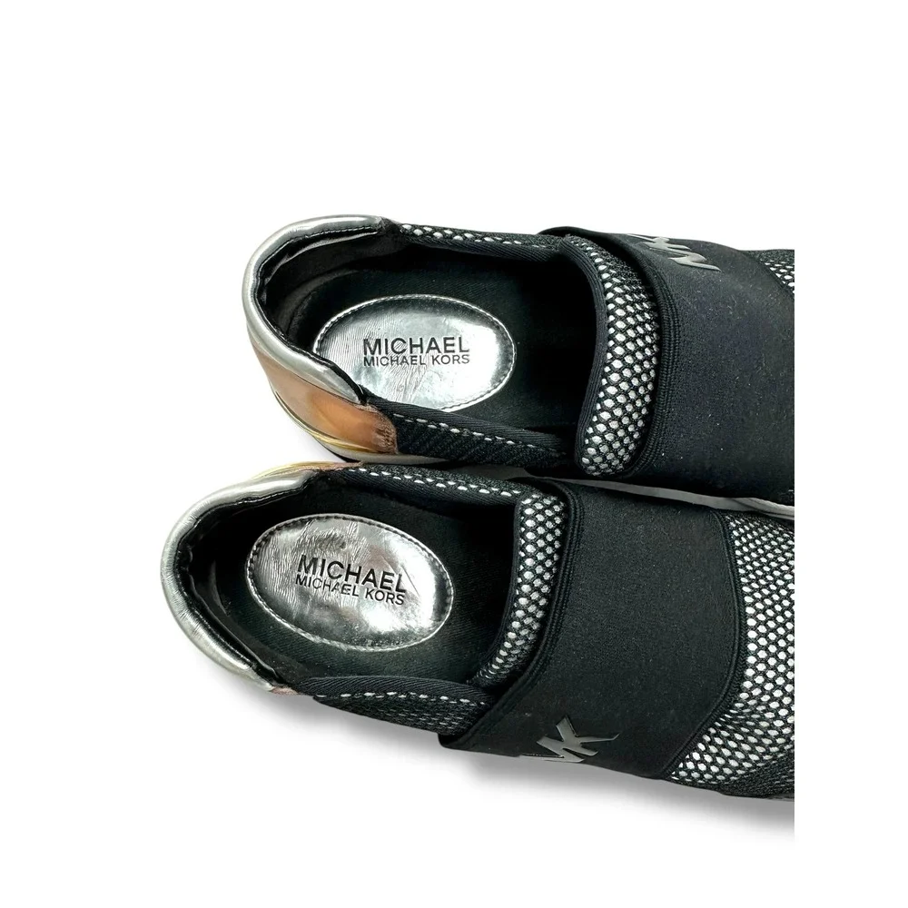 Michael Kors Women's Black Mesh Slip On Wedge Sneakers Rose Gold‎ Accent